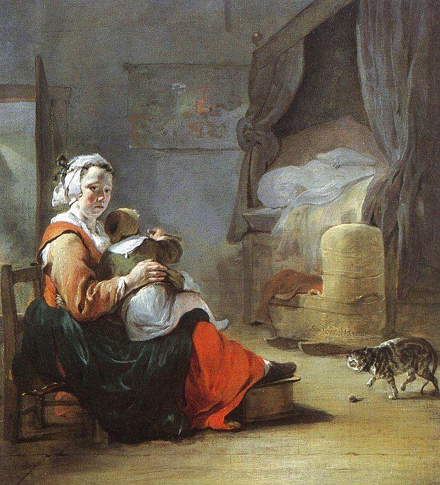 Jean Baptiste Weenix Mother Child with Cat Sweden oil painting art